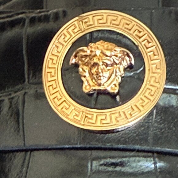 Versace Women’s Black croc-embossed Leather Medusa Mocassino Loafers, sizes - Picture 15 of 16